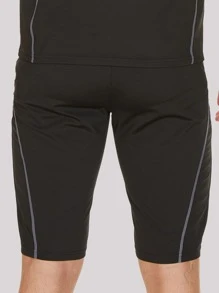 男士拼接頂針運動短褲 - 黑色 - 查看 2
