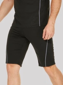 男士拼接頂針運動短褲 - 黑色 - 查看 4