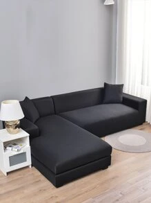 1入組黑色沙發套和1入組無填充物靠墊套適用於客廳簡約滌綸沙發套 - 黑色 - 查看 3