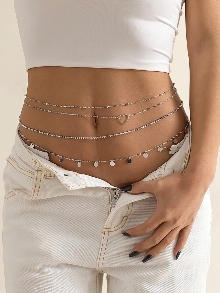 4 cái/bộ Đĩa & Rhinestone Trang Trí Vòng Eo Chuỗi