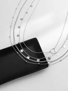4 cái/bộ Đĩa & Rhinestone Trang Trí Vòng Eo Chuỗi - Bạc - Xem 3
