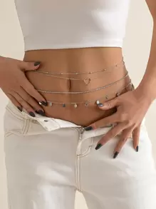 4 cái/bộ Đĩa & Rhinestone Trang Trí Vòng Eo Chuỗi - Bạc - Xem 8