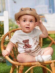 Đứa bé trai In Gấu Áo liền quần thun & Quần short - Nhiều màu - Xem 5