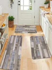 1 pieza Alfombra de cocina con patrón de madera cocina poliéster anti deslizante para cocina - Multicolor - Ver 1