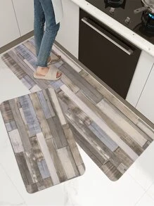 1 pieza Alfombra de cocina con patrón de madera cocina poliéster anti deslizante para cocina - Multicolor - Ver 3