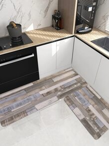 1 pieza Alfombra de cocina con patrón de madera cocina poliéster anti deslizante para cocina - Multicolor - Ver 4