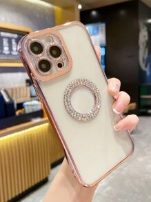 Plating Rhinestone Decor Clear Phone Case - Rose Gold - View 1