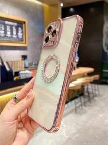 Plating Rhinestone Decor Clear Phone Case - Rose Gold - View 3