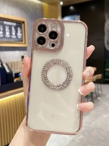 Plating Rhinestone Decor Clear Phone Case - Rose Gold - View 4