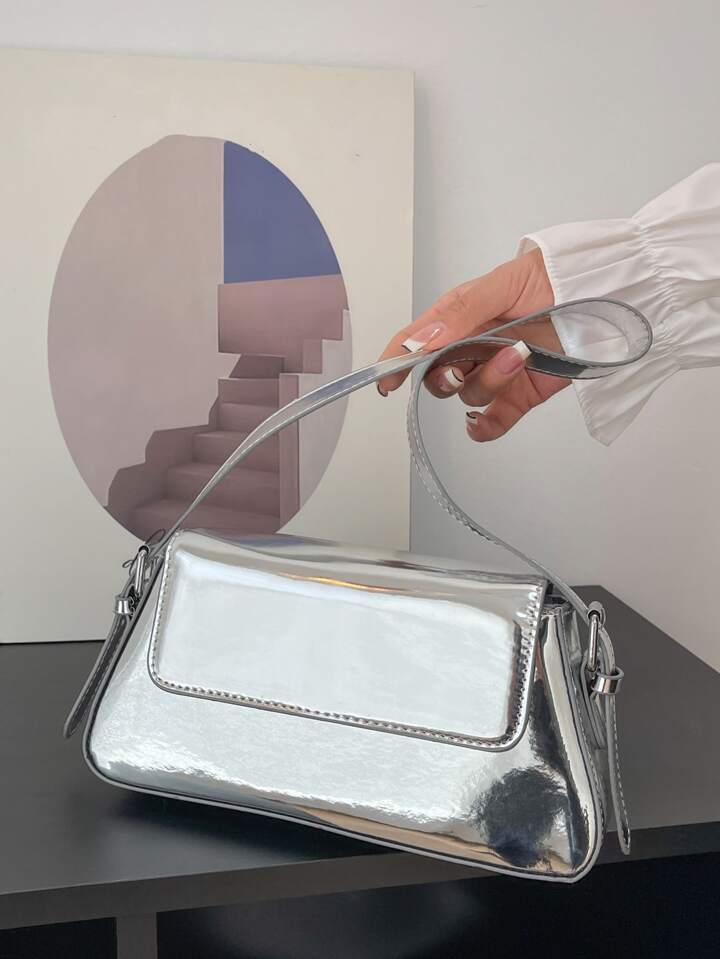Metallic Bag Medium Silver Funky | SHEIN EUQS