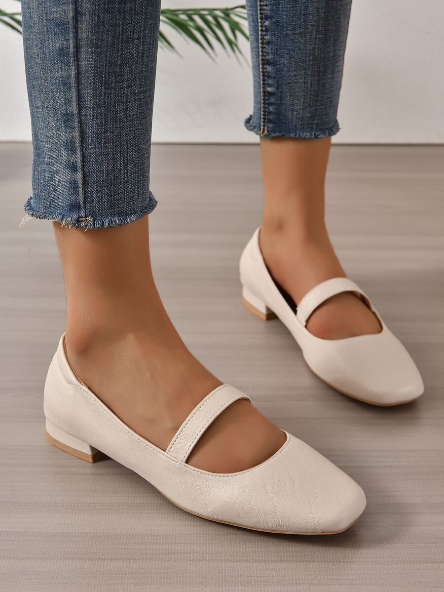 Mujer Zapatillas planas de punta cuadrada elegante - Beis - Ver 1