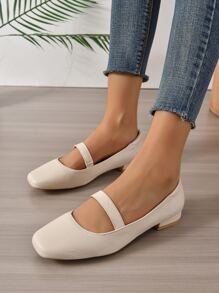 Mujer Zapatillas planas de punta cuadrada elegante - Beis - Ver 3