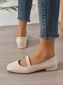 Mujer Zapatillas planas de punta cuadrada elegante - Beis - Ver 4