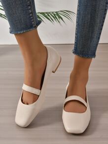 Mujer Zapatillas planas de punta cuadrada elegante - Beis - Ver 5