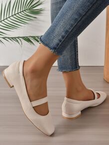 Mujer Zapatillas planas de punta cuadrada elegante - Beis - Ver 6