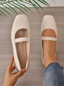 Mujer Zapatillas planas de punta cuadrada elegante - Beis - Ver 7