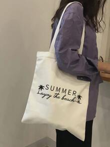 Letter Graphic Shopper Bag Small For Shopping - Beige - View 1