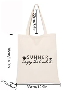 Letter Graphic Shopper Bag Small For Shopping - Beige - View 5