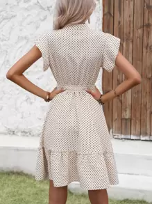 SHEIN Clasi 波點圖案荷葉邊繫腰帶連衣裙