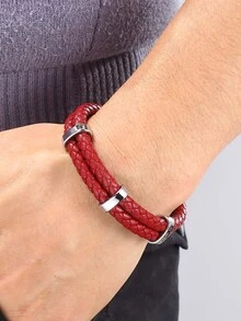 Men Minimalist Braided Bracelet - Red - View 2