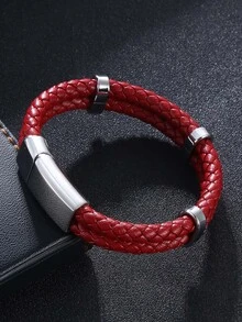 Men Minimalist Braided Bracelet - Red - View 3