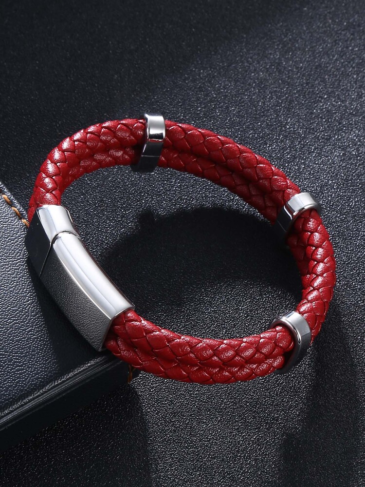 Men Minimalist Braided Bracelet - Red - View 3