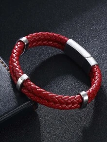 Men Minimalist Braided Bracelet - Red - View 4