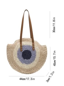 Colourblock Straw Bag For Beach Vacation Travel - Multicolor - View 6
