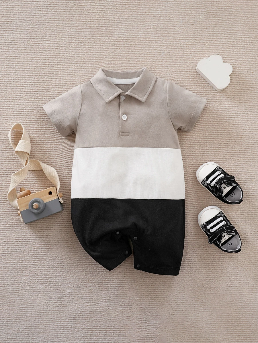 Yierying 男嬰撞色Polo領連身短褲