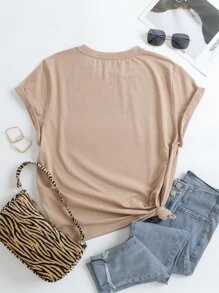 SHEIN LUNE Plus Plants And Letter Graphic Tee - Apricot - View 2