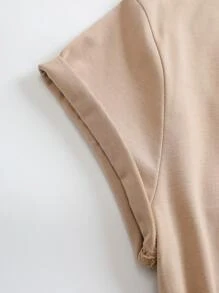 SHEIN LUNE Plus Plants And Letter Graphic Tee - Apricot - View 3