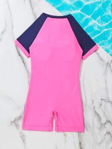 Chicas Bañador una pieza con estampado de letra con cremallera delantera - Multicolor - Ver 2