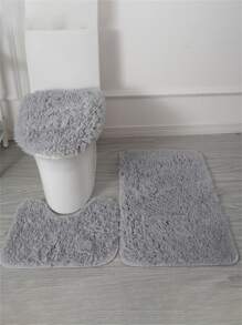 3 cái/bộ Thảm tắm mờ chắc chắn, Thảm tắm chống trượt Polyester tối giản cho phòng tắm - Xám - Xem 1
