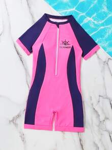 Chicas Bañador una pieza con estampado de letra con cremallera delantera - Multicolor - Ver 3