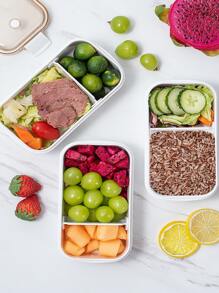 1pc PP Lunch Box, Brown Rectangle Double-grid Multifunction Lunch Box For Office, Work, School - Brown - View 3