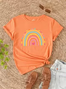 INAWLY 彩虹印花T恤 - 橘色 - 查看 1