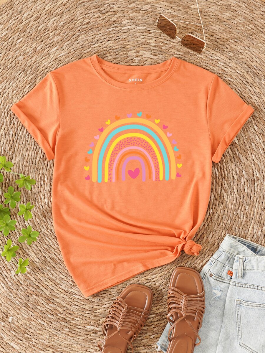 INAWLY 彩虹印花T恤 - 橘色 - 查看 1