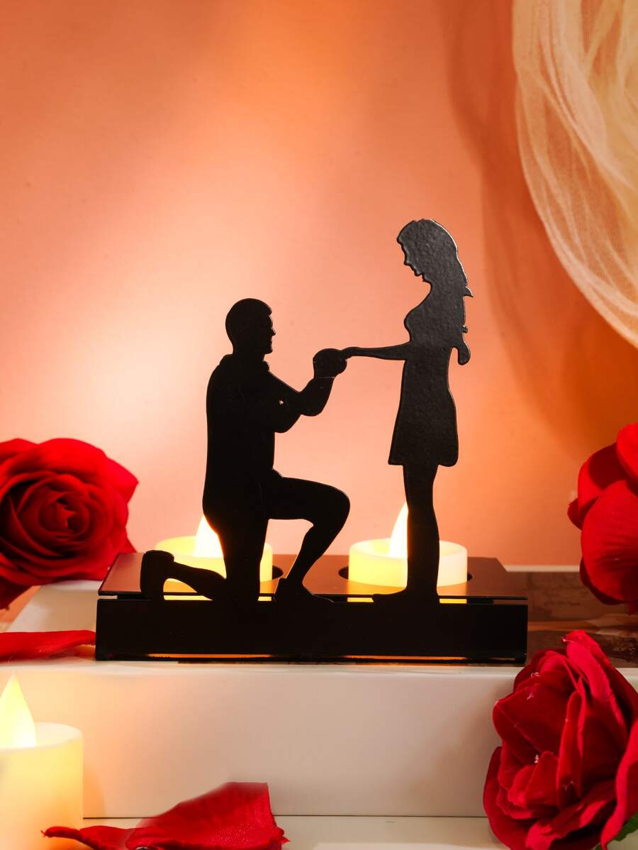 1pc Iron Candle Stand, Romantic Figure Design Candle Holder For Wedding - Black - View 1