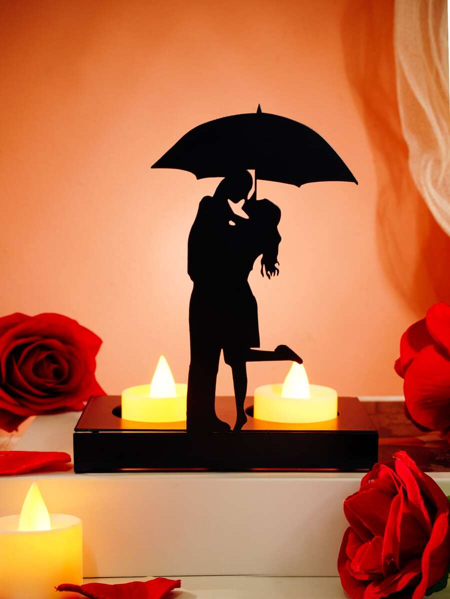 1pc Iron Candle Holder, Romantic Figure Design Candle Stand For Home - Black - View 1