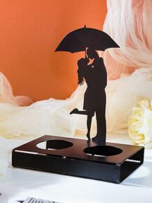 1pc Iron Candle Holder, Romantic Figure Design Candle Stand For Home - Black - View 2