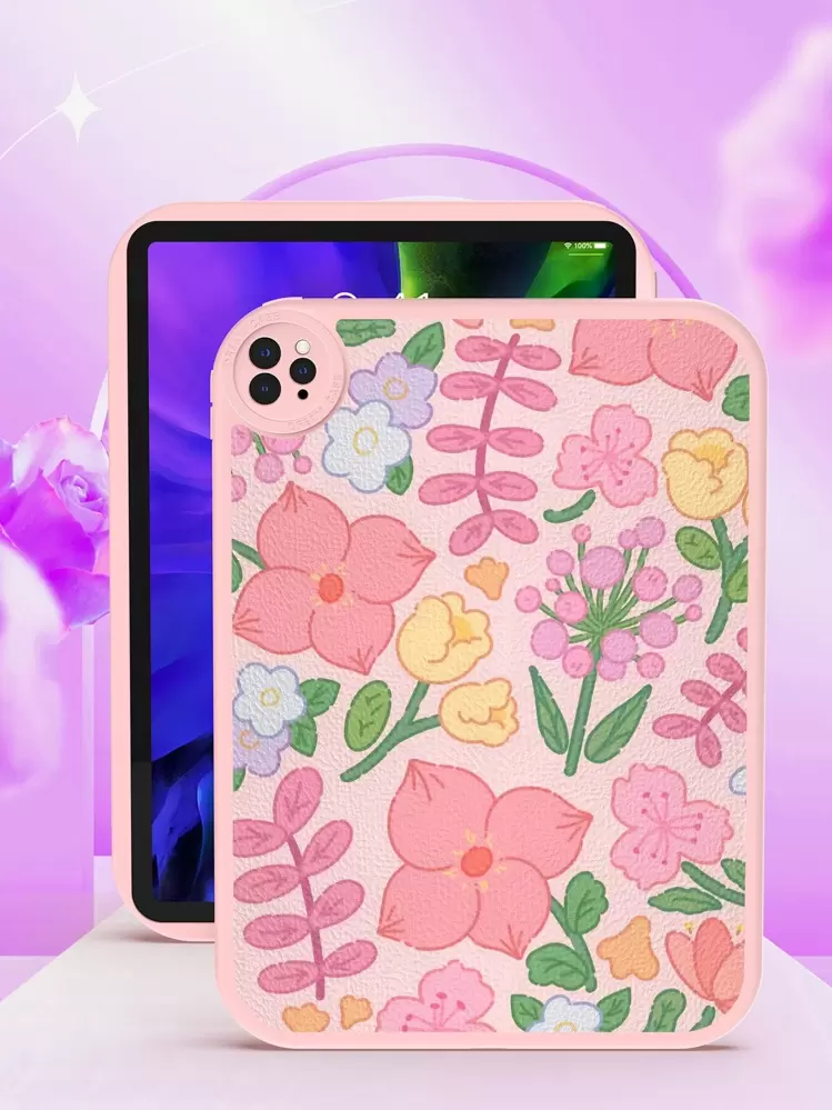 Funda protectora rosa pálida de verano de 1 pieza con patrón de flores preciosas, compatible con Huawei Matepad de 10.4 pulgadas, con protección de 360 grados y amortiguación reforzada, funda protectora para iPad de 10.2 pulgadas - Multicolor - Añade 3