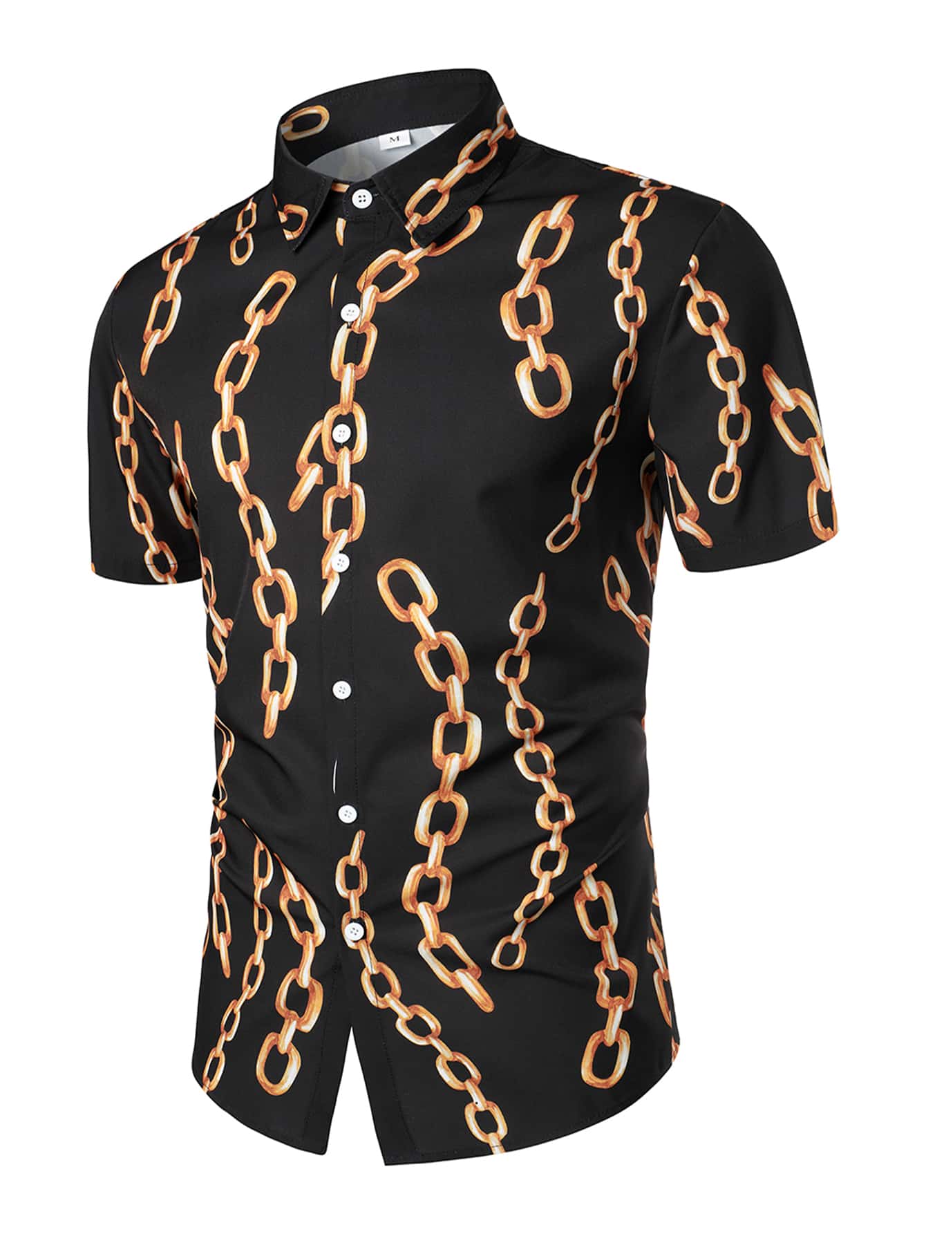 男士錬條圖案襯衫 - 黑色 - 查看 1