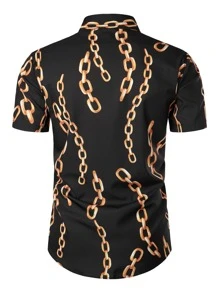 男士錬條圖案襯衫 - 黑色 - 查看 2