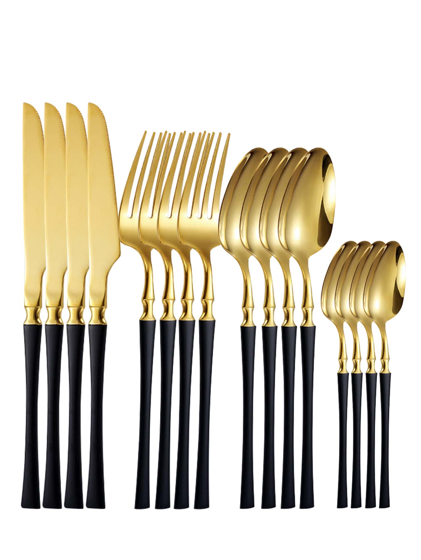 Bộ dao kéo bằng thép không gỉ 16 cái/bộ, Bộ đồ phẳng hai tông màu tối giản cho bữa tiệc và bàn ăn nhà bếp - Nhiều màu - Xem 1