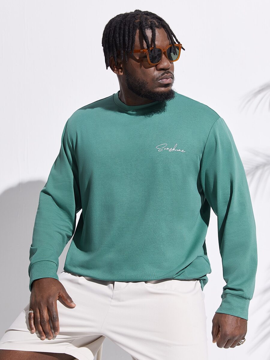 EASEVO Men Plus Letter Graphic Sweatshirt - Green - View 1