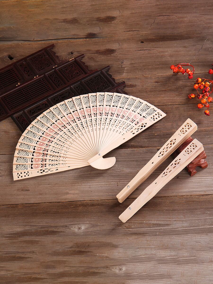 1 cái Quạt thủ công bằng gỗ, Quạt có thể gập lại rỗng hiện đại cho gia đình - Nhiều màu - Xem 1