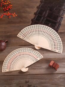 1 cái Quạt thủ công bằng gỗ, Quạt có thể gập lại rỗng hiện đại cho gia đình - Nhiều màu - Xem 3