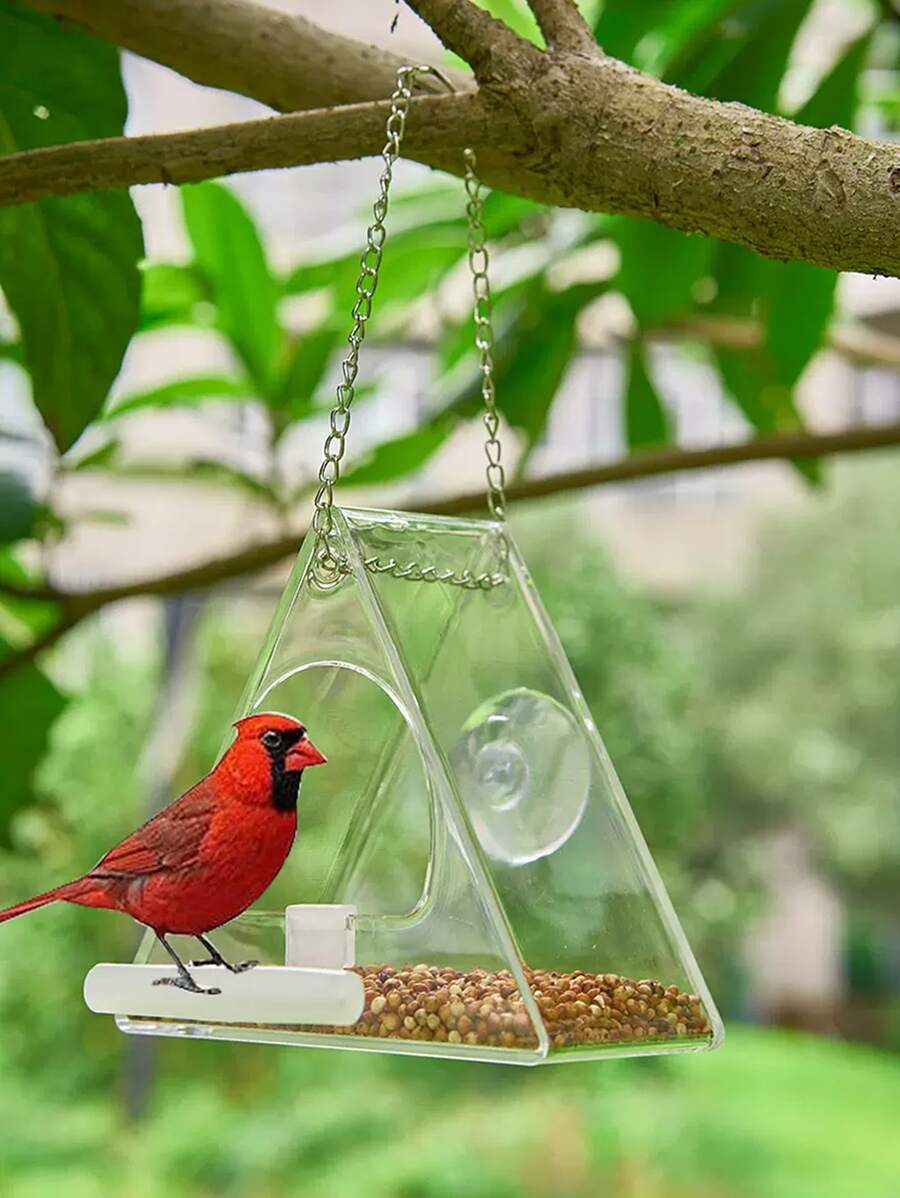 1pc Triangle Clear Bird Feeder For Parrot For Food Feeding - Clear - View 1