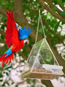 1pc Triangle Clear Bird Feeder For Parrot For Food Feeding - Clear - View 2