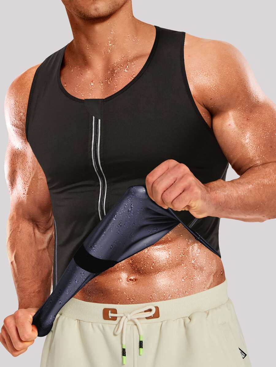 Top Deportivo De Hombres Con Cremallera, Ropa De Gimnasio Para Hombres - Negro - Ver 1